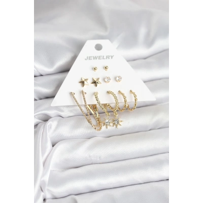 BFS 6 Çift Kadın Küpe Seti Gold Renk