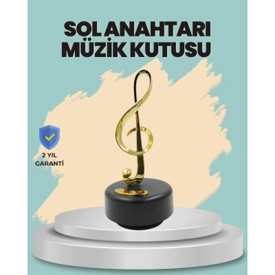 BFS Altın Nota Sol Anahtarı Müzik Box Döner Mekanizmalı Hediyelik