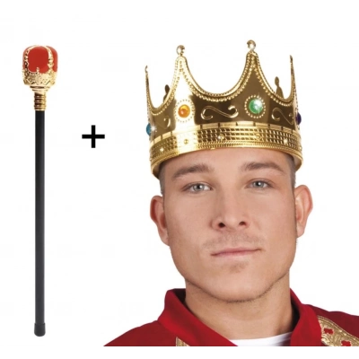 BFS   AltınRenk60cmKralTacıKraliyetTacıveKırmızıTopuzluKralAsasıSeti