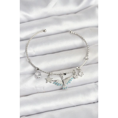 BFS Anka Kuşu Charmlı Gümüş Renk Pirinç Kadın Bileklik