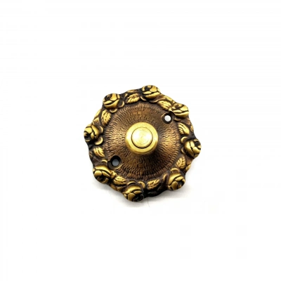 BFS Antika Tarz Dekoratif Pirinç Güllü Kapı Zili - 75mm, Antik