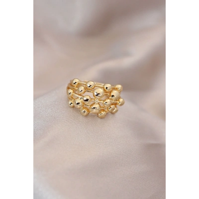 BFS Ayarlamalı Gold Renk Metal Bombeli Boluncuk Model Yüzük