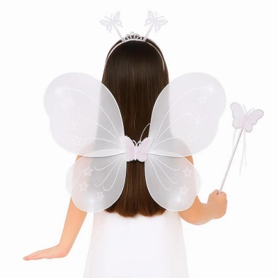 BFS  Beyaz Kelebek Kız Seti – 50 cm Kelebek Kanadı, Taç ve Asa