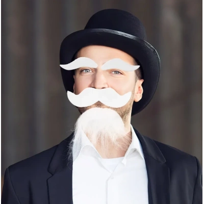 BFS  Beyaz Renk Kendinden Yapışkanlı Takma Sakal Bıyık ve Kaş Seti