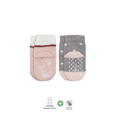 BFS    Bistyle Hayvan Figür Kaymaz Kız Soket Çorap 2Li BS10120 Gri