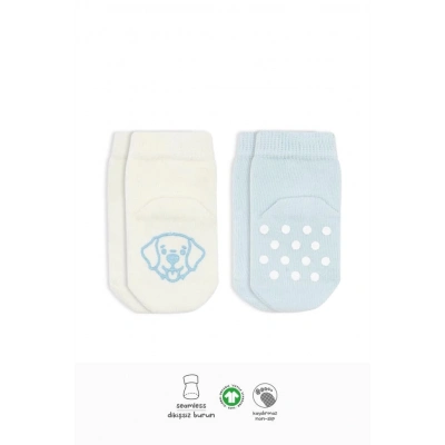 BFS   Bistyle Hayvan Figürlü Kaymaz Soket Çorap 2Li BS10104 Mavi Ekru