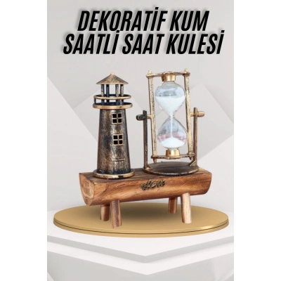 BFS Deniz Feneri Kum Saati Ahşap Görünümlü Vintage Tarz Biblo