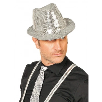 BFS   Disko Star Gümüş Payetli Fötr Şapka Yetişkin Boy