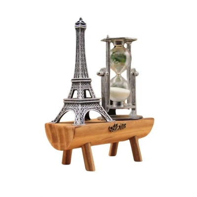 BFS Eyfel Kulesi Tasarımlı Kum Saati Kristalleştirilmiş Kum Saati Dekoratif Ahşap Görünümlü
