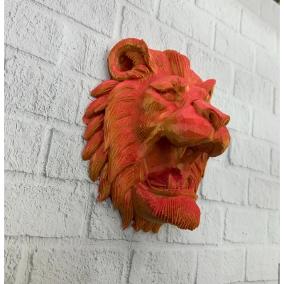 BFS Gold Kırmızı Aslan Duvar Dekoru Asılabilir Hediyelik 3D Heykel 20x21 cm