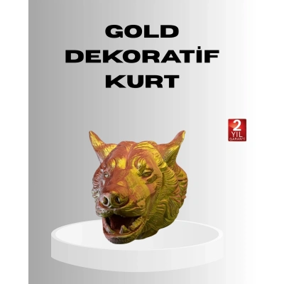 BFS Gold Renk 3D Kurt Başı Duvar Dekoru