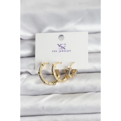 BFS Gold Renk Zirkon Taşlı Kadın Küpe