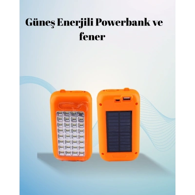 BFS Gold Silver Güneş Enerjili Powerbank Işıldak – 10000 mAh, 32 LED, Çift USB, Su Geçirmez