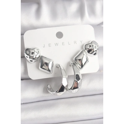 BFS Gümüş Renk Kalp Halka Figür CCB Plastik Kadın Küpe Seti