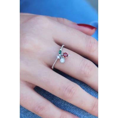 BFS Gümüş Renk Kiraz Model Zirkon Taşlı Kadın Yüzük