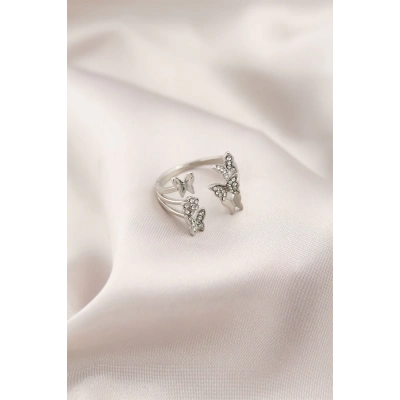 BFS Gümüş Renk Metal Kelebek Model Kadın Yüzük
