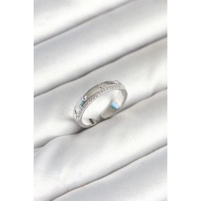 BFS Gümüş Renk Şerit Zirkon Taşlı Kadın Yüzük