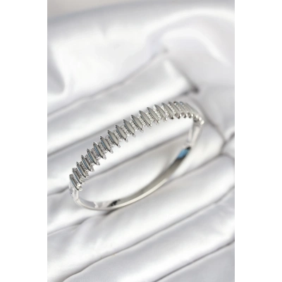 BFS Gümüş Renk Zirkon Taşlı Pirinç Kadın Kelepçe