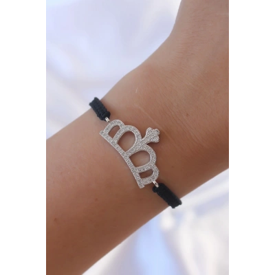 BFS Gümüş Renk Zirkon Taşlı Taç Figür Makrome Bileklik