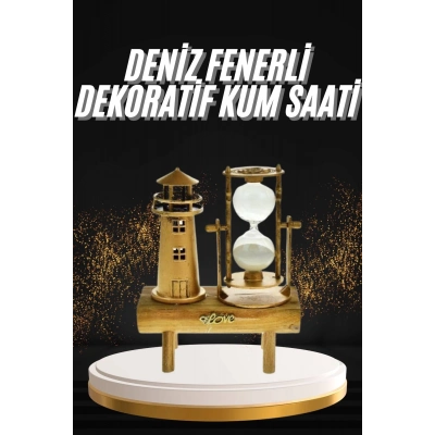 BFS Hediyelik Eşya Retro Deniz Fenerli Kum Saati Ahşap Görünümlü Dekoratif Eşya