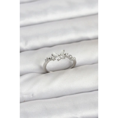 BFS Kelebek Model Gümüş Renk Pirinç Kadın Yüzük