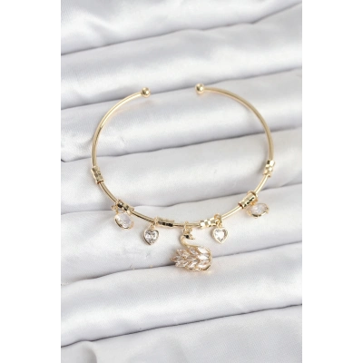 BFS Kuğu Charmlı Gold Renk Kadın Bileklik