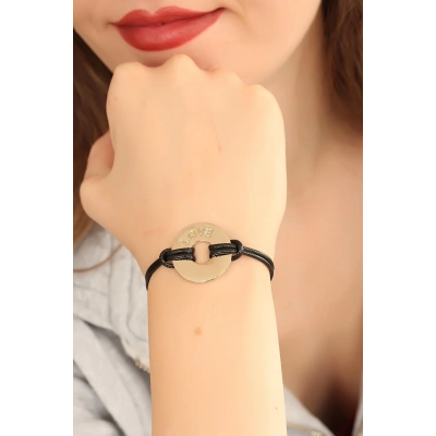 BFS LOVE (Aşık) Siyah Deri İpli Unisex Mood Bileklik