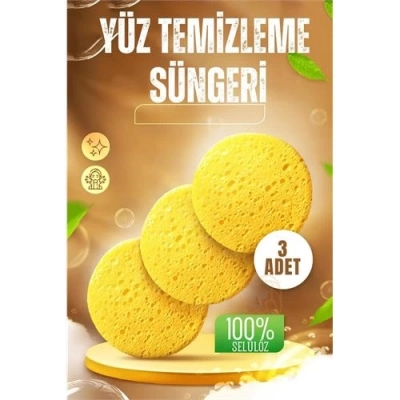 BFS   Makyaj Temizlik Pedi Cilt Temizlik Süngeri Doğal Selülöz 3 ADET