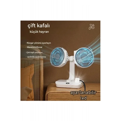 BFS Masaüstü Dijital Ekranlı Çift Fanlı Led Işıklı Soğutucu Fan Ev Ofis Şarjlı Vantilatör