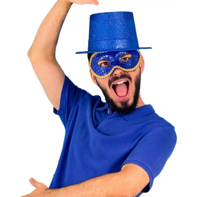 BFS   Mavi Renk Parıltılı Simli Fötr Silindir Parti Şapkası