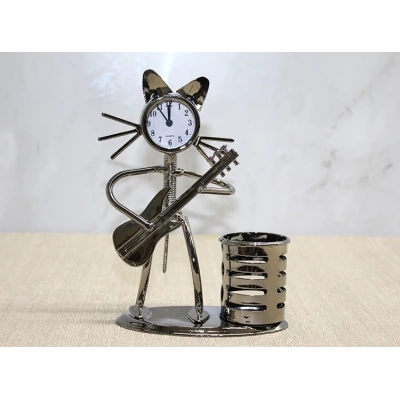 BFS Metal Gitar Çalan Kedi Müzisyen Saat Ve Kalemlik Alk4345