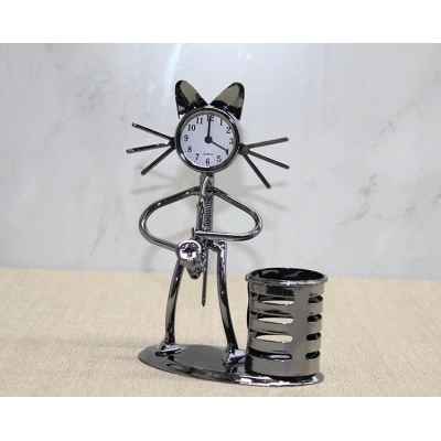 BFS Metal Saksafon Çalan Kedi Müzisyen Saat Ve Kalemlik Alk4343