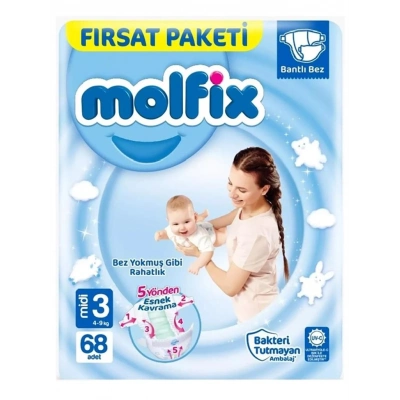 BFS   Molfix Bebek Bezi Fırsat Paketi 3 Beden 4-9 Kg 68 Adet