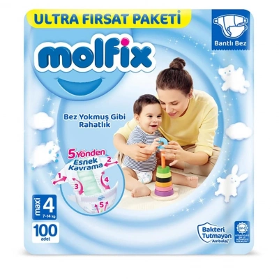 BFS   Molfix Bebek Bezi Ultra Fırsat Paketi 4 Beden 7-14 Kg 100 Adet