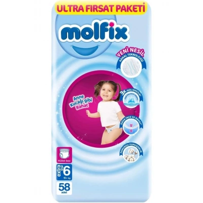 BFS   Molfix Külot Bez Ultra Fırsat Paketi 6 Beden 15+ Kg 58 Adet