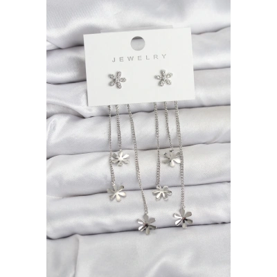 BFS Papatya Model Gümüş Renk Pirinç Sallantılı Kadın Küpe