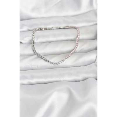 BFS Pembe ve Beyaz Zirkon Taşlı Gümüş Renk Su Yolu Kadın Bileklik