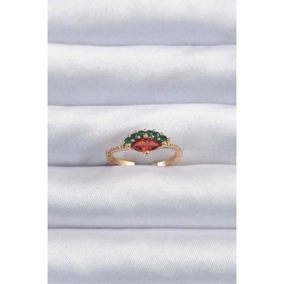 BFS Pirinç Altın Renk Renkli Zirkon Taşlı Ayarlanabilir Karpuz Model Yüzük