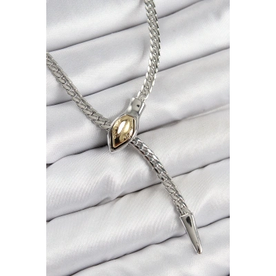 BFS Pirinç Asansörlü Yılan Model Gümüş Renk Kadın Kolye