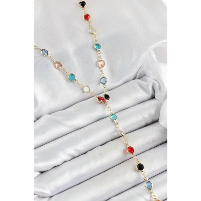 BFS Pirinç Asorti Model Gold Renk Zirkon Taşlı Y Kolye