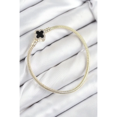 BFS Pirinç Charm Zirkon Taşlı Yonca Model Gold Renk Kadın Bileklik