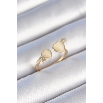 BFS Pirinç Gold Renk Beyaz Mineli Kalp Model Kadın Yüzük