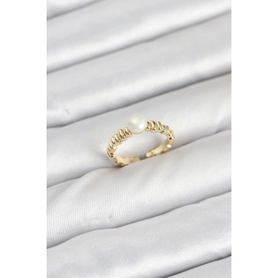 BFS Pirinç Gold Renk Göbek İnci Model Kadın Yüzük