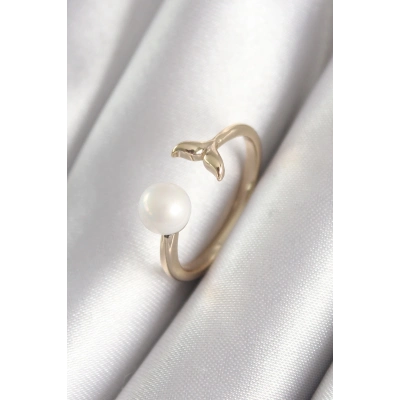 BFS Pirinç Gold Renk İnci Top Figür Balık Kuyruğu Model Kadın Yüzük