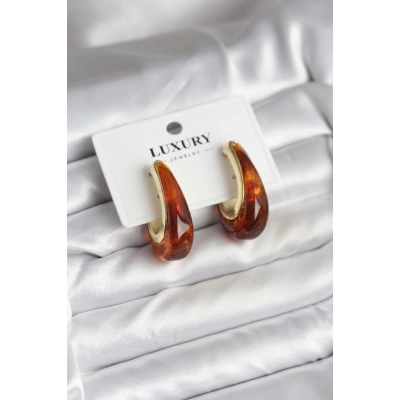 BFS Pirinç Gold Renk Kahverengi Vintage Kadın Küpe