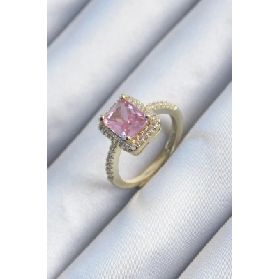 BFS Pirinç Gold Renk Pembe Zirkon Taşlı Kadın Yüzük