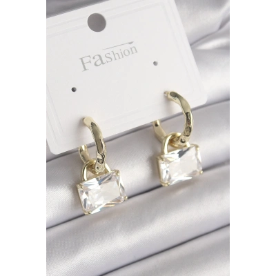 BFS Pirinç Gold Renk Sallantı Zirkon Taşlı Çanta Model Kadın Küpe