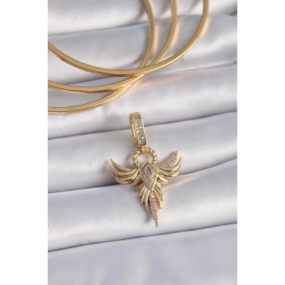 BFS Pirinç Gold Renk Zirkon Taşlı Anka Kuşu Model Ajda Charm