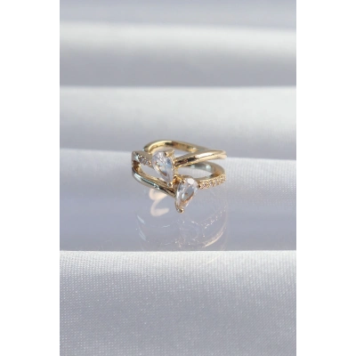 BFS Pirinç Gold Renk Zirkon Taşlı Damla Earcuff Küpe