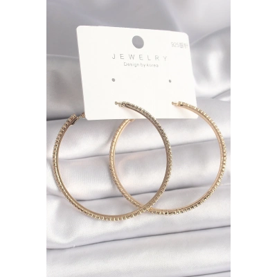 BFS Pirinç Gold Renk Zirkon Taşlı Halka Model Kadın Küpe